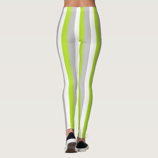 Leggings Vert de chaux vertical, argent et rayures blanches (Dos)