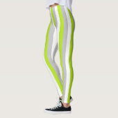 Leggings Vert de chaux vertical, argent et rayures blanches (Gauche)