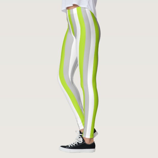 Leggings Vert de chaux vertical, argent et rayures blanches (Gauche)