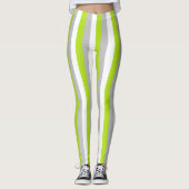 Leggings Vert de chaux vertical, argent et rayures blanches (Devant)