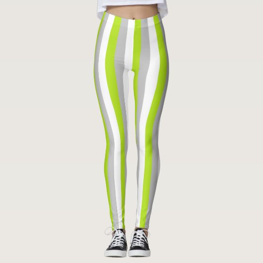 Leggings Vert de chaux vertical, argent et rayures blanches (Devant)