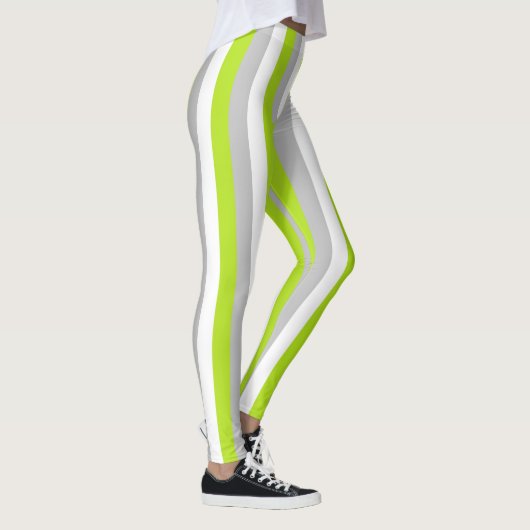 Leggings Vert de chaux vertical, argent et rayures blanches (Droite)