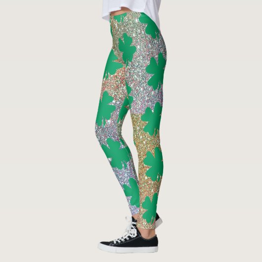 Leggings Vert de la Saint-Patrick Glitter Trèfle Feuille d' (Gauche)
