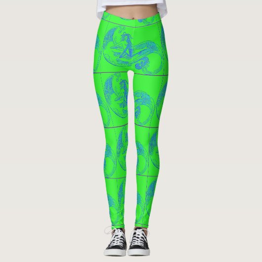 Leggings vert de sirènes à vagues (Devant)