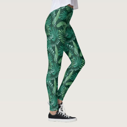 Leggings Vert feuillu tropical de guêtres d'impression (Droite)
