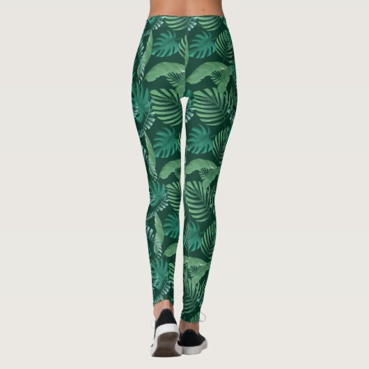 Leggings Vert feuillu tropical de guêtres d'impression (Dos)