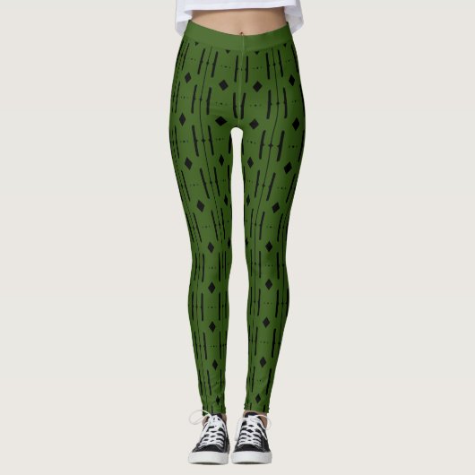 Leggings Vert forêt & motif abstrait noir (Devant)