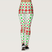Leggings Vert Funky, Rouge, Motif, Fleurs, (Dos)