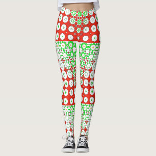 Leggings Vert Funky, Rouge, Motif, Fleurs,