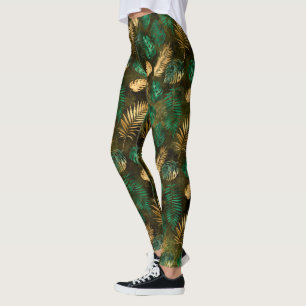 Leggings Vert Jaune de la Jungle Feuilles de Palmier Tropic