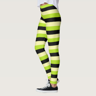Leggings Vert jaune pâle, de chaux et rayures de noir