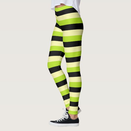 Leggings Vert jaune pâle, de chaux et rayures de noir (Gauche)