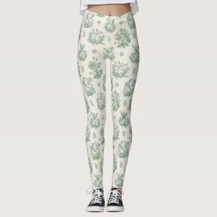 Leggings Vert menthe Toile de Jouy française oiseaux et fle