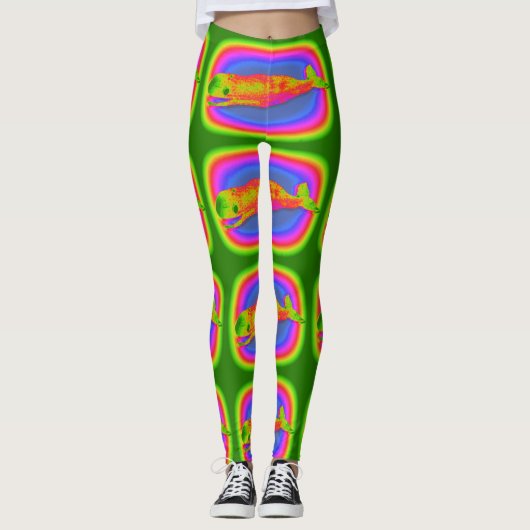 Leggings vert multicolore coloré baleines (Devant)