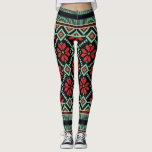 Leggings Vert noir rouge de motif floral nordique de<br><div class="desc">Habillez votre garde-robe d'hiver avec ces guêtres de haute qualité d'amusement comportant un motif floral rouge réglé sur un fond rouge.  Perfectionnez pour les vacances ou les activités et les séances d'entraînement quotidiennes d'hiver.</div>