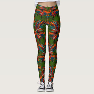 Leggings vert rose coq