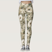 Leggings Vert Sage Et Floral Crème (Devant)