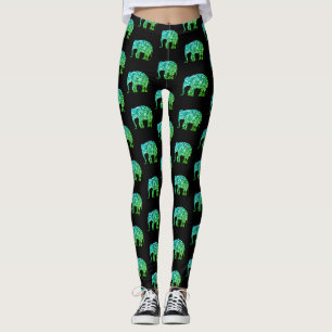 Leggings Vert sarcelle scintillant ombré motif Éléphant noi