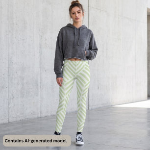 Leggings Vert sauge blanc chevron géométrique zigzag rayure