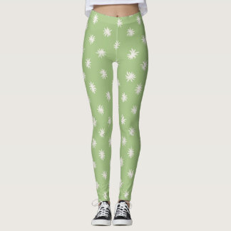 Leggings Vert sauge motif floral bio à paillettes