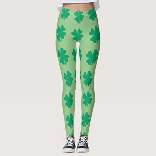 Leggings Vert Sauge Saint-Patrick Shamrock Feuille Mignonne (Devant)