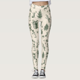 Leggings Vert sauge vintage Noël Toile de Jouy (2)