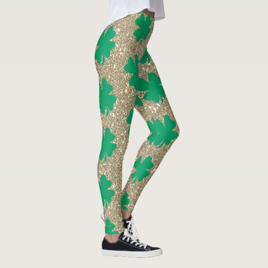 Leggings Vert Shamrock Feuille de la Saint-Patrick Paillett (Droite)