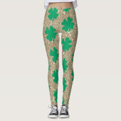 Leggings Vert Shamrock Feuille de la Saint-Patrick Paillett (Devant)