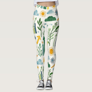 Leggings Vert Sunny Jaune Ciel Bleu Motif sans couture
