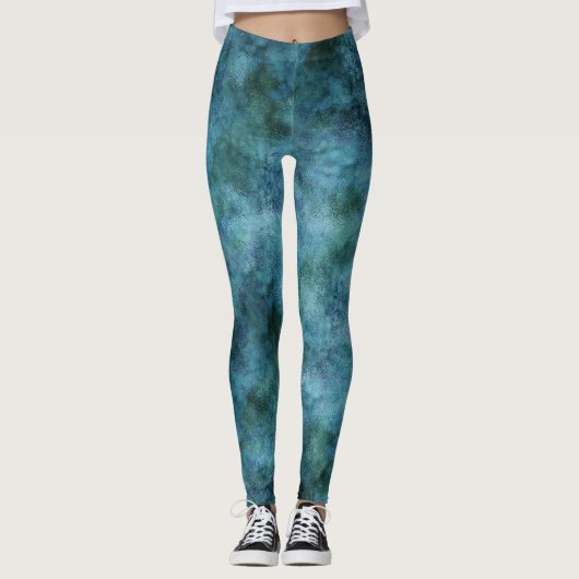 Leggings Vert Turquoise Aqua Bleu Terre Marbre Océan Abstra (Devant)