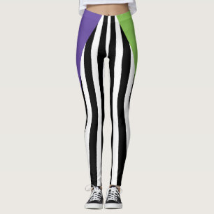 Leggings Vert Violet Noir & Blanc Rayures Fantaisistes
