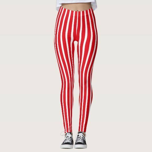 Leggings Verticaux En Bande Rouge Et Blanche (Devant)