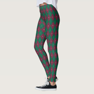 Leggings verts argyles pour femmes