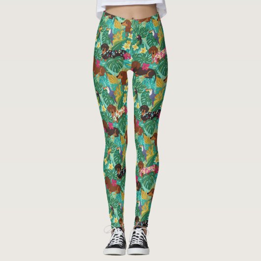 Leggings Vibes de plage de teckel tropical (Devant)