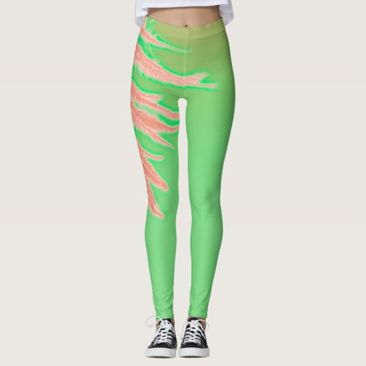 Leggings Vibes d'été Palm Tree Feuilles Pale Green (Devant)