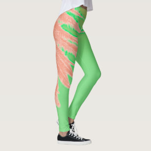 Leggings Vibes d'été Palm Tree Feuilles Pale Green