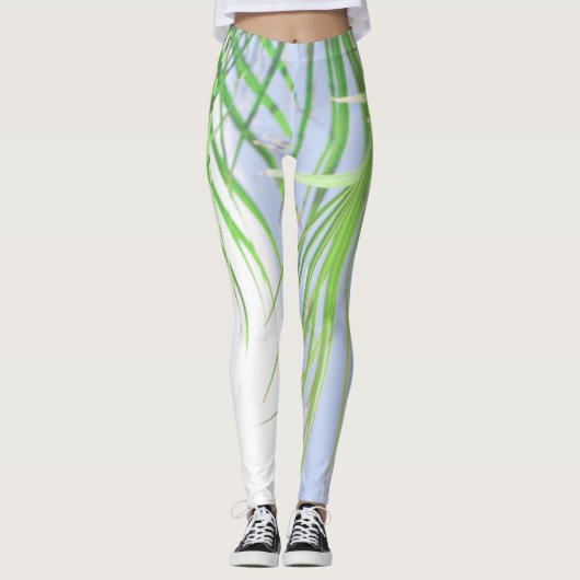 Leggings Vibes d'été Palm Tree Feuilles Pale Green Pastel (Devant)