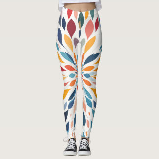 Leggings Vibrant Abstract Floral Burst Pattern 