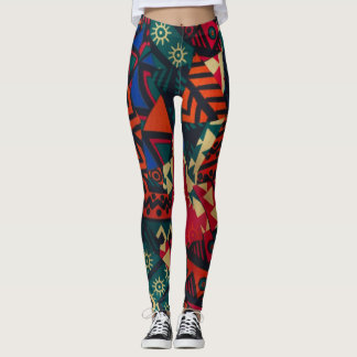 Leggings Vibrant African Geometric Tribal Abstract Pattern 