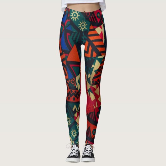 Leggings Vibrant African Geometric Tribal Abstract Pattern  (Devant)
