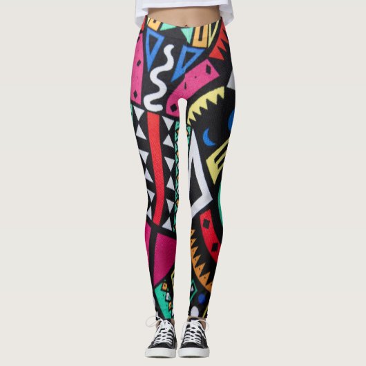 Leggings Vibrant Afro-Centric Geometric Pattern – Bold Trib (Devant)
