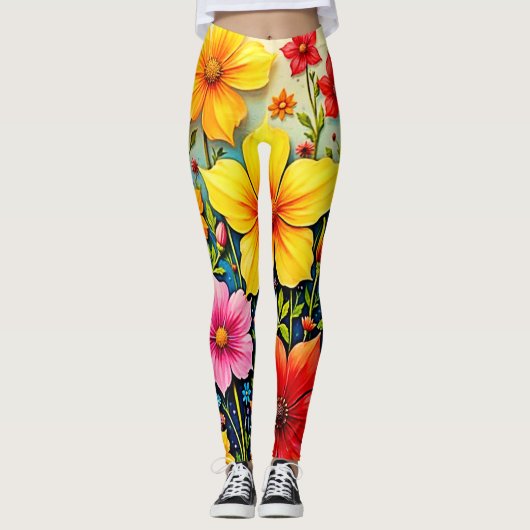 Leggings Vibrant Flowers: Garden of Joy Art (Devant)