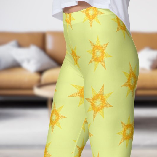 Leggings Vibrant Lime Jaune Gold Star Motif