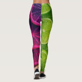 Leggings Vibrant Neon Citrus Lime & Lemon Slices Wrap (Dos)