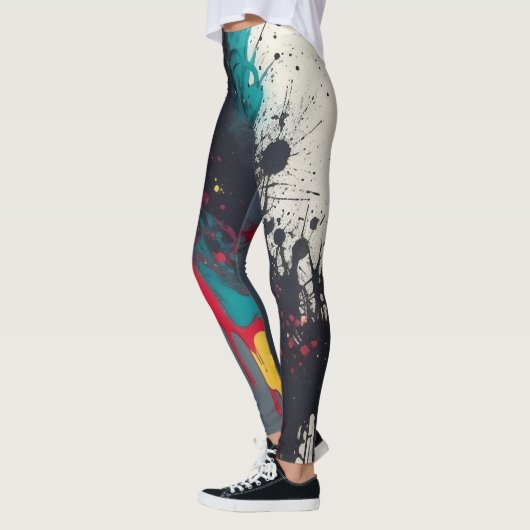 Leggings Vibrant Oeil attraper Splatter Drip Art Abstrait (Gauche)