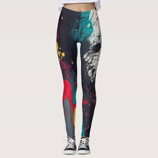 Leggings Vibrant Oeil attraper Splatter Drip Art Abstrait (Devant)