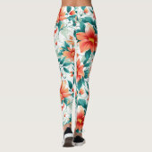 Leggings Vibrant Orange Floral Garden Pattern - Elegant Tea (Dos)