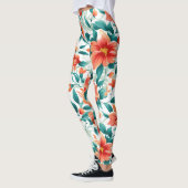 Leggings Vibrant Orange Floral Garden Pattern - Elegant Tea (Gauche)
