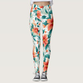 Leggings Vibrant Orange Floral Garden Pattern - Elegant Tea (Devant)