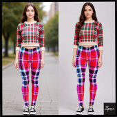 Leggings Vibrant Red Pink Aqua Modern Plaid